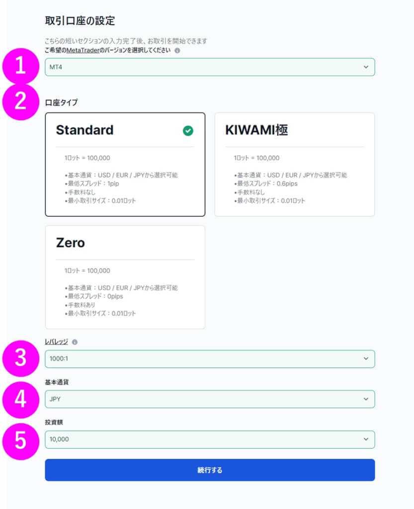 取引口座の情報